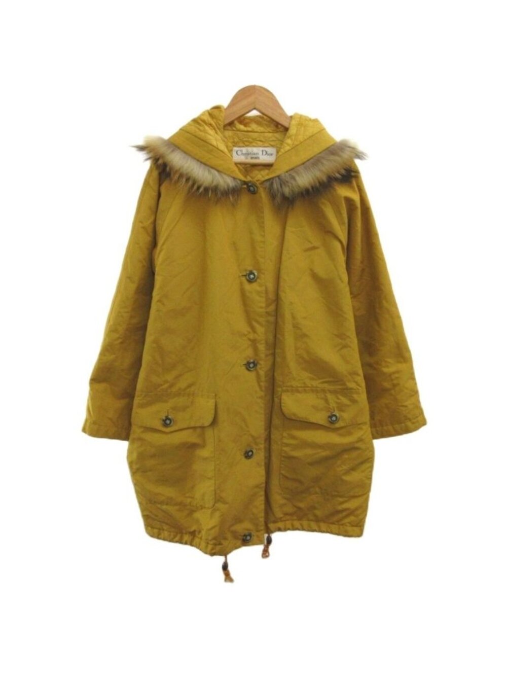 Dior Sports Military Insulation Coat Hood Fur Mustard Yellow Long Sleeve M